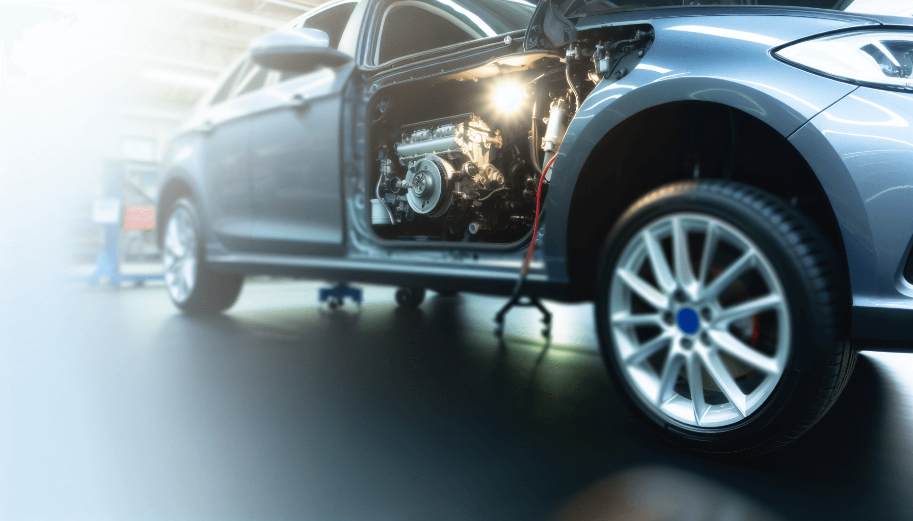 Complete car maintenance guide showing various maintenance tools and vehicle parts including oil, filters, and diagnostic equipment