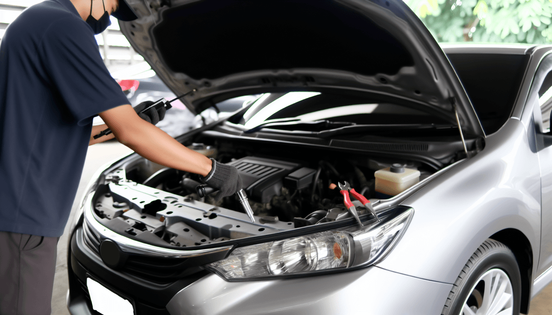 Car mechanic performing regular maintenance check on vehicle engine to maintain resale value