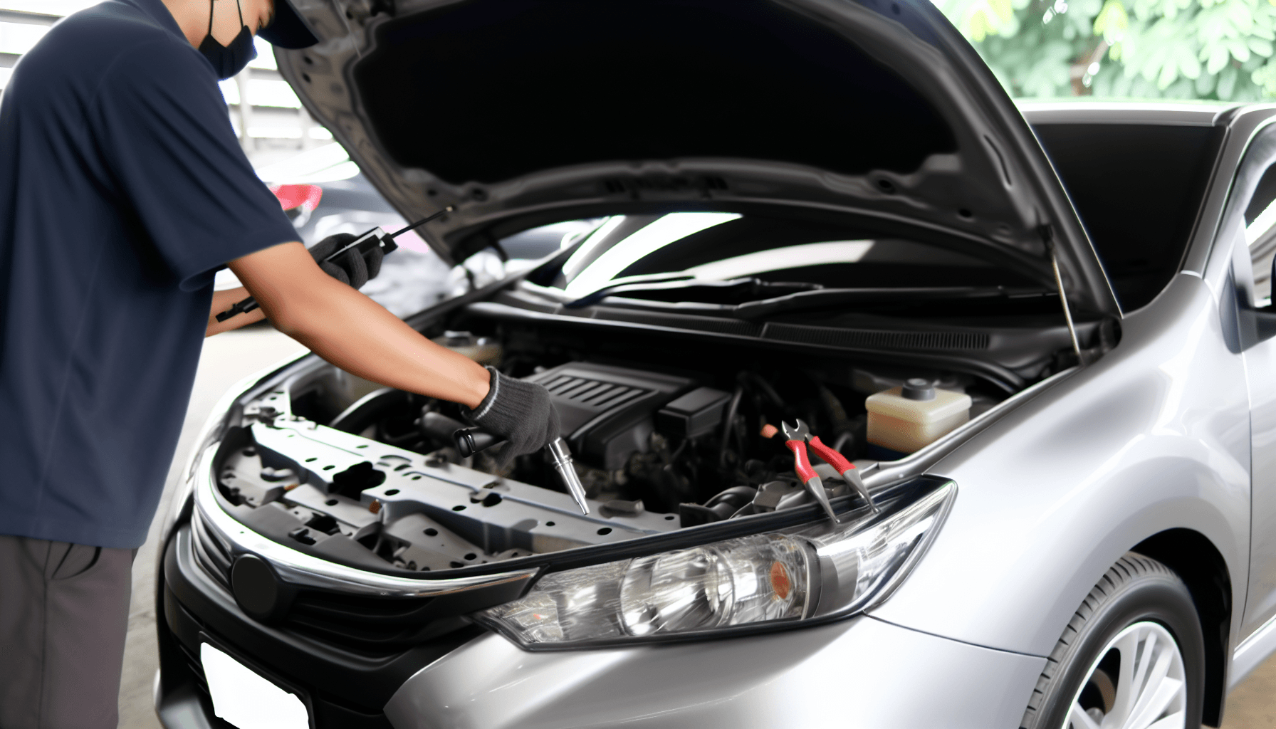 Car mechanic performing regular maintenance check on vehicle engine to maintain resale value