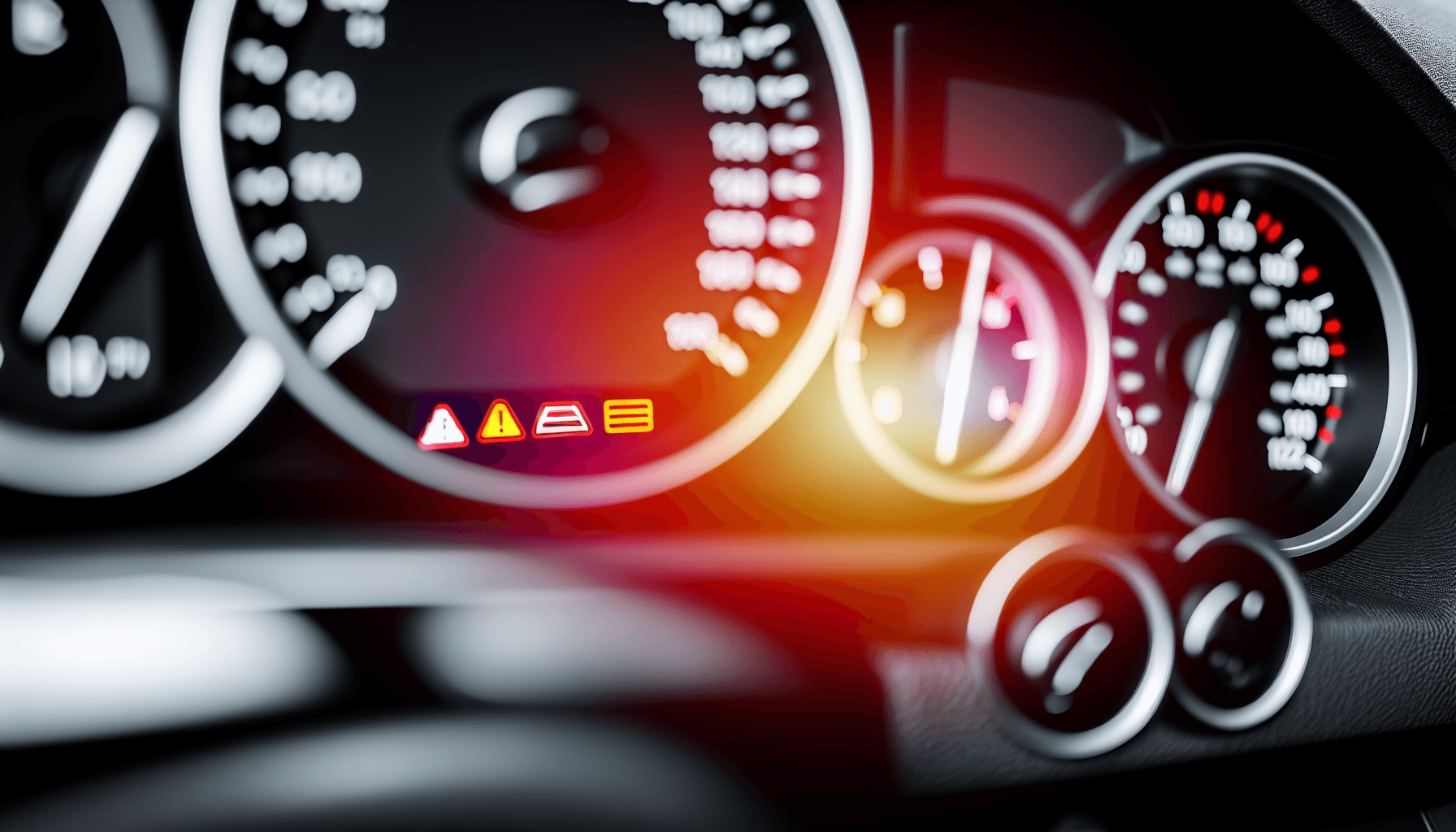 Car dashboard showing multiple warning lights illuminated, helping with understanding dashboard indicators